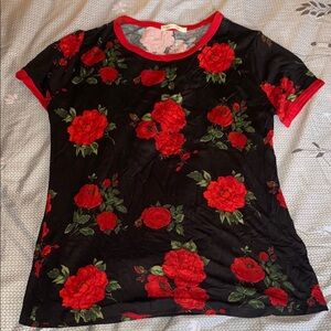 Floral Black and Red Women's Tee